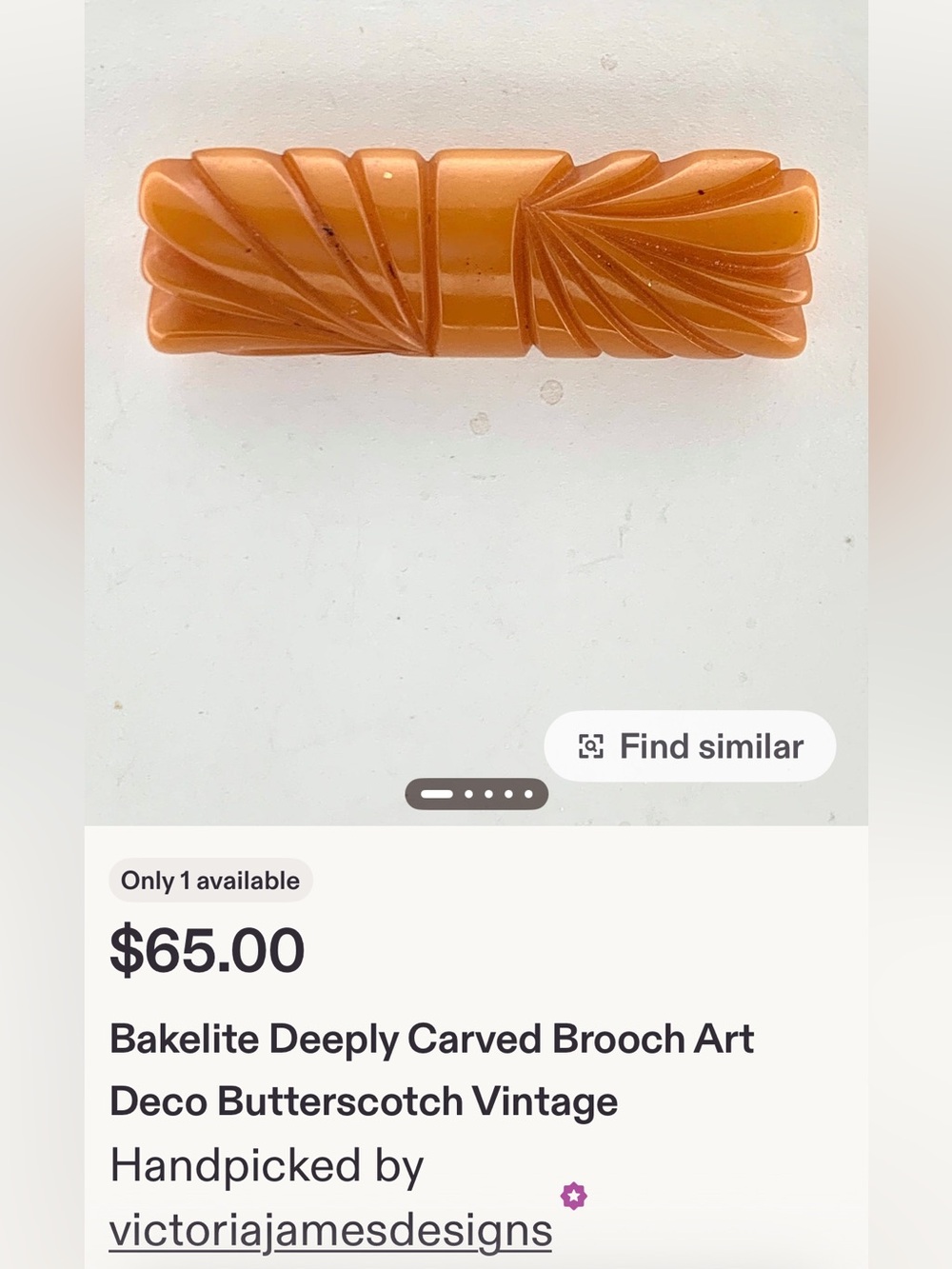 Bakelite Vintage Butterscotch Resin Bar Pin w/Twisted Gold Decorative Rope Inlay - Picture 13 of 14